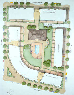 A plan of the site shows the pool, swimming area and parking lot.