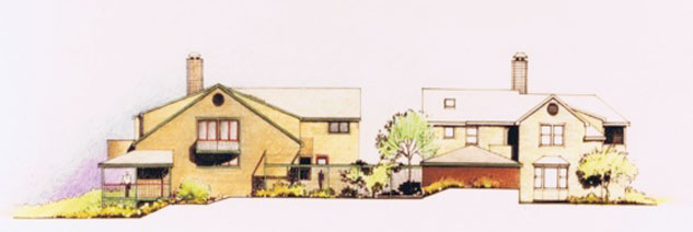 A drawing of the side of a house