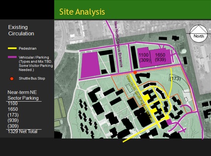 A map of the site analysis shows where parking is located.