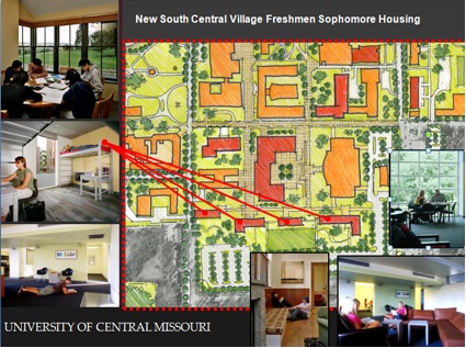 A map of the campus shows the location of the new south central wage freshmen sophomore housing.