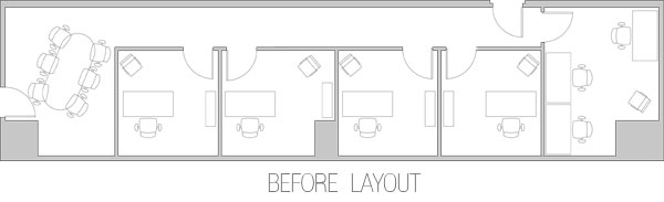 A drawing of the floor plan for an office.